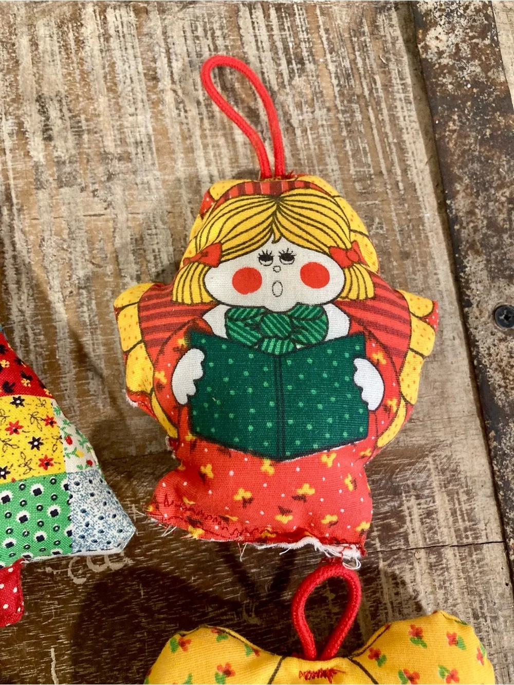 Vintage Handmade Patchwork Christmas Ornaments - Set of 4